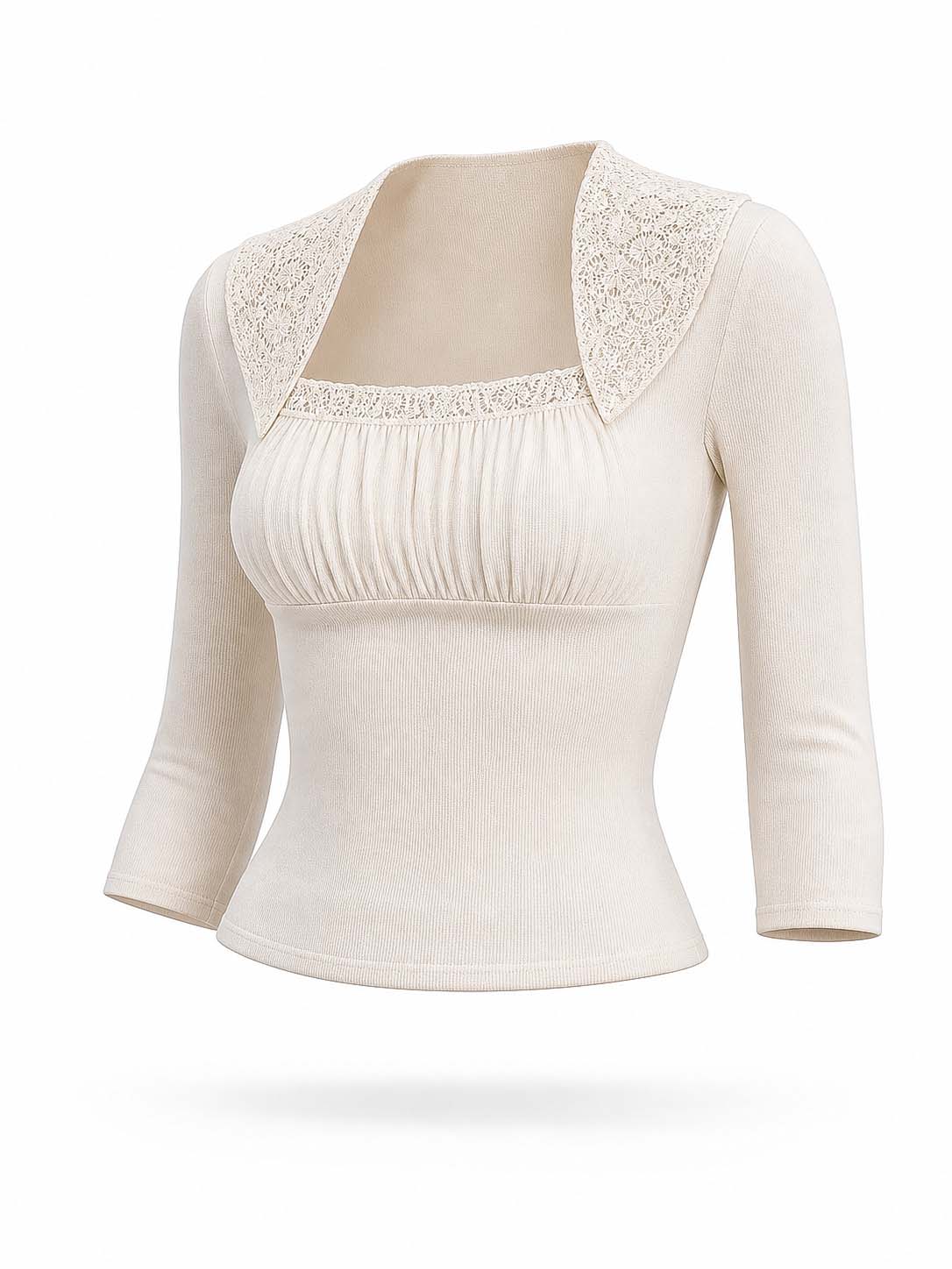 Vintage Lace Collar 3/4 Sleeve Knit Top