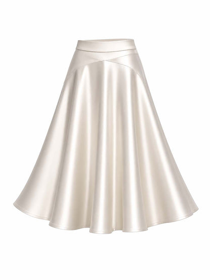 Vintage Champagne Satin Midi Skirt
