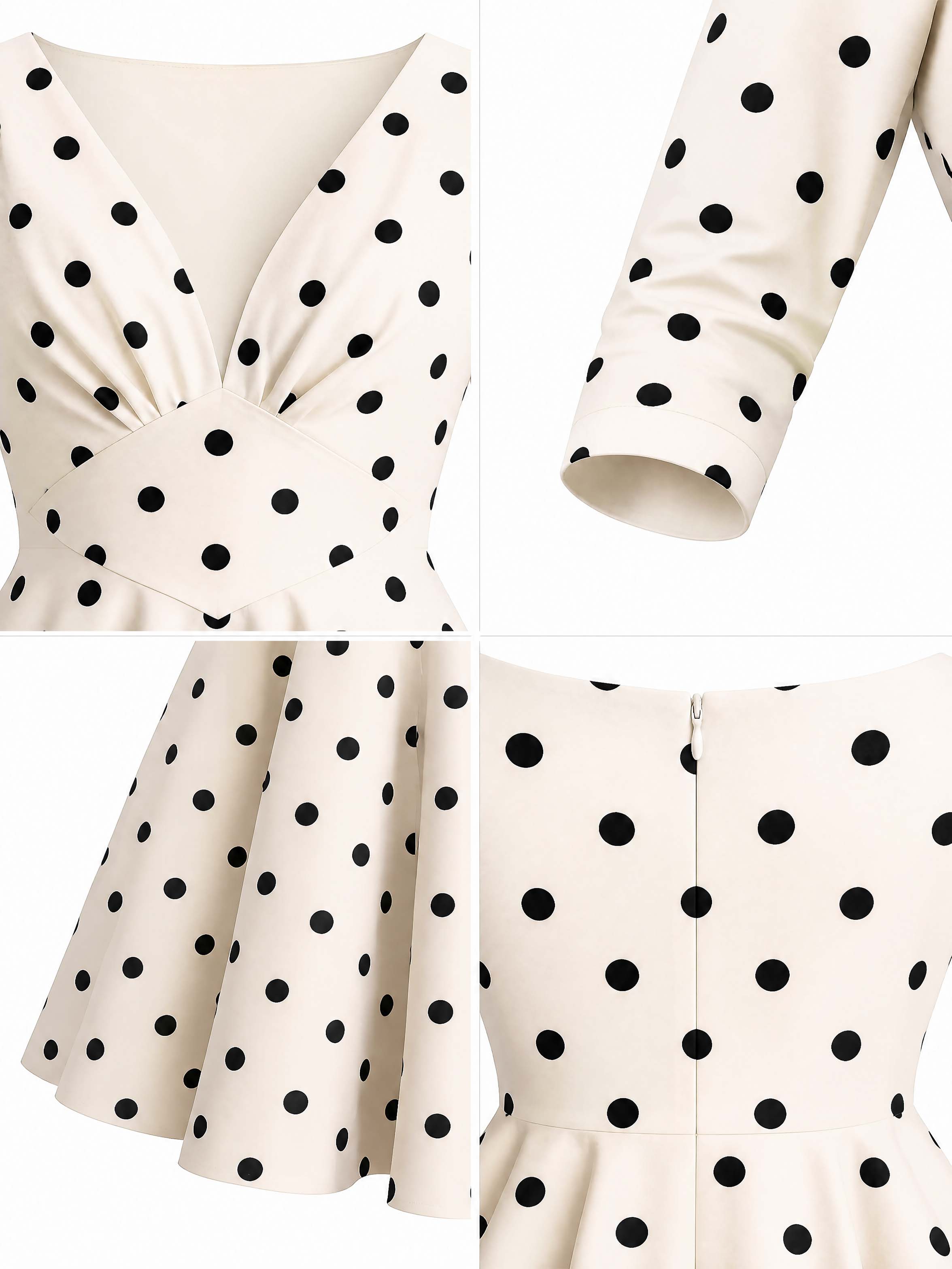 Vintage Polka Dot V-Neck Flared Midi Dress