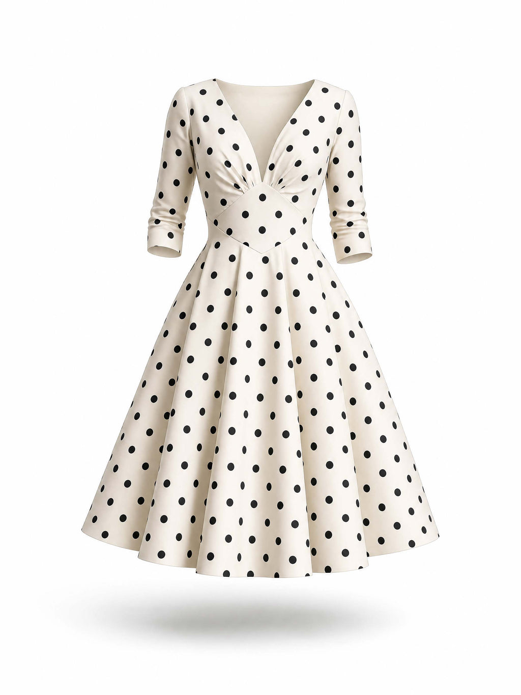 Vintage Polka Dot V-Neck Flared Midi Dress