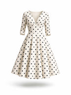 Vintage Polka Dot V-Neck Flared Midi Dress