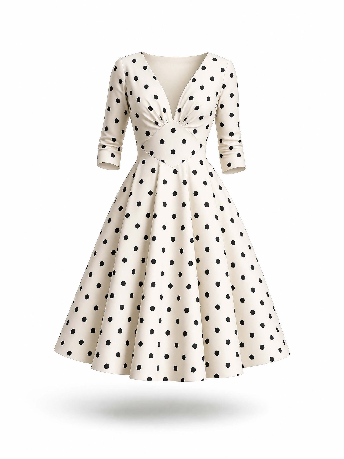 Vintage Polka Dot V-Neck Flared Midi Dress