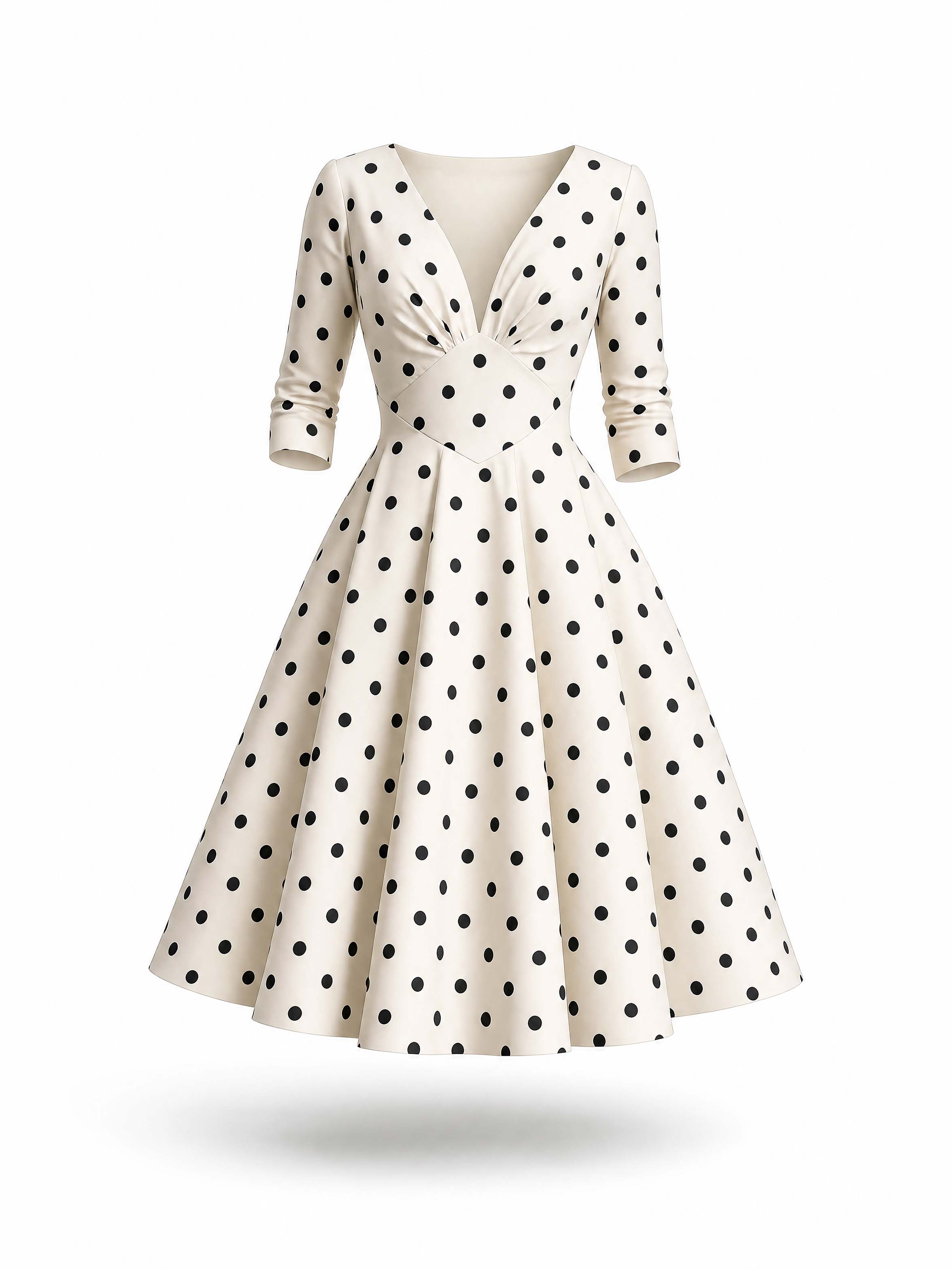 Vintage Polka Dot V-Neck Flared Midi Dress