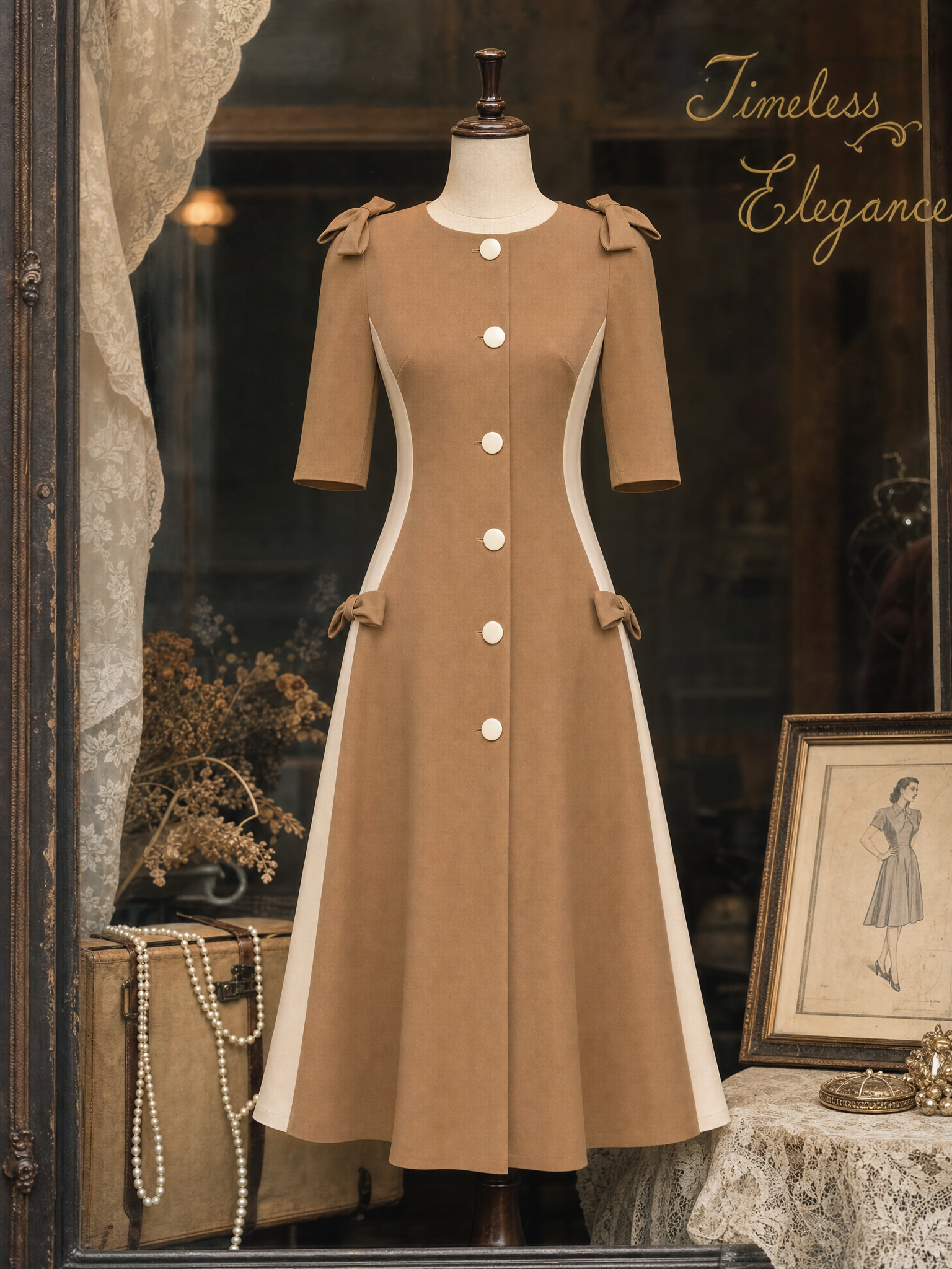 Vintage Color-block Spliced A-Line Midi Dress