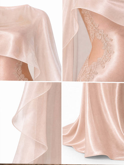 French Champagne Lace Cutout Maxi Mermaid Evening Dress