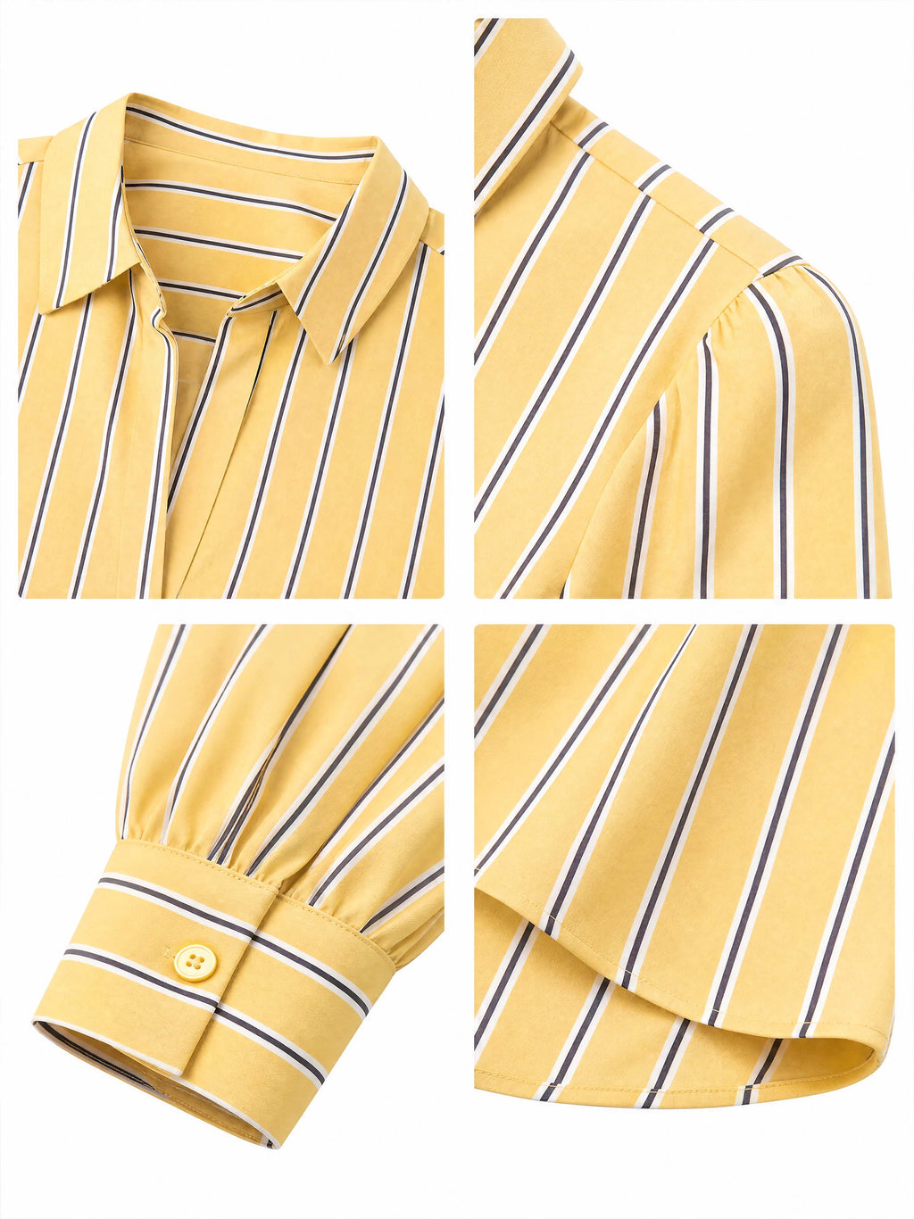 French Vintage Yellow Striped Woven Blouse
