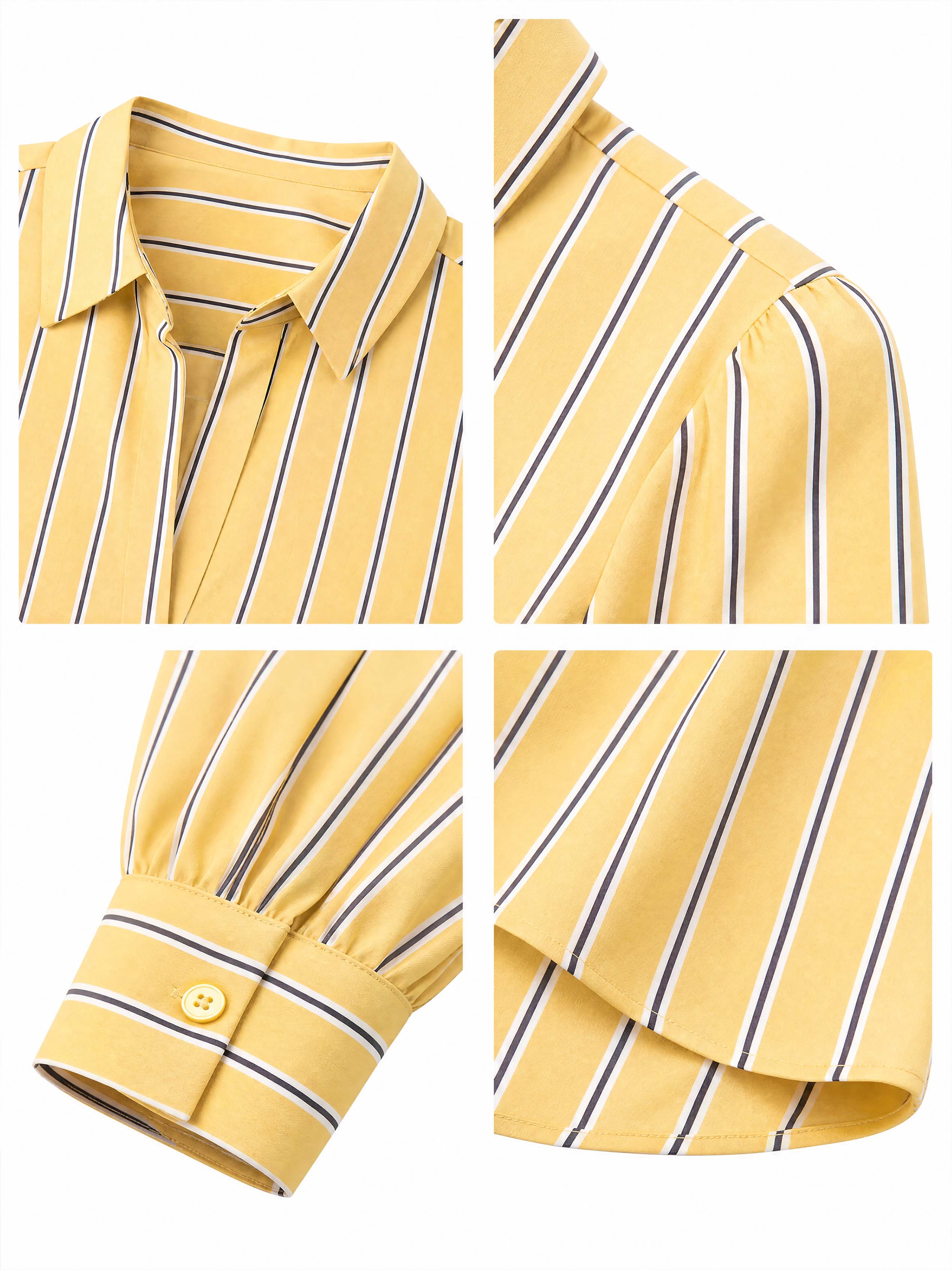 French Vintage Yellow Striped Woven Blouse