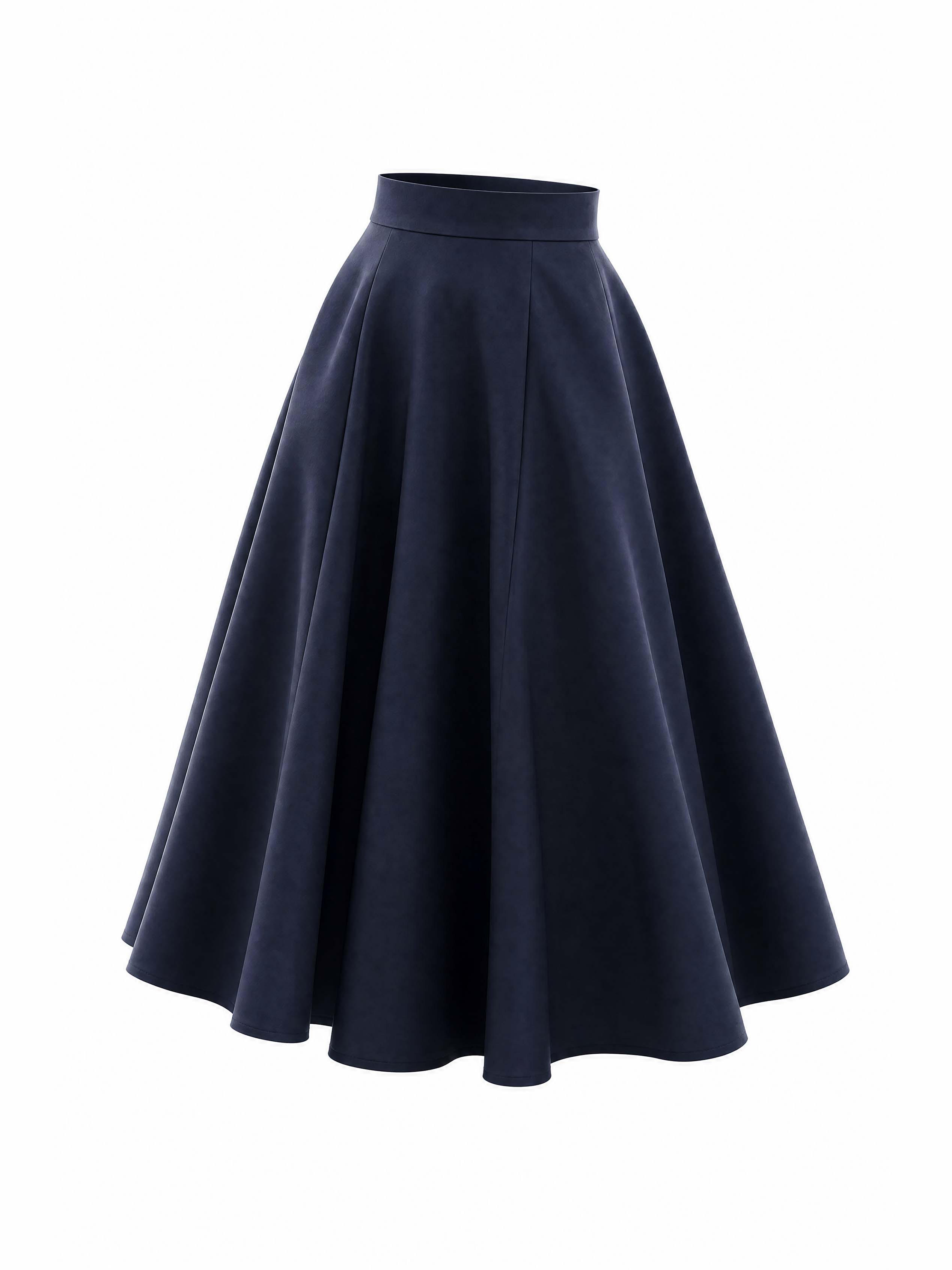 French Retro Navy Flared Midi Skirt With Pockets