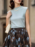 Vintage Light Blue Mock Neck Sleeveless Blouse
