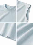 Vintage Light Blue Mock Neck Sleeveless Blouse