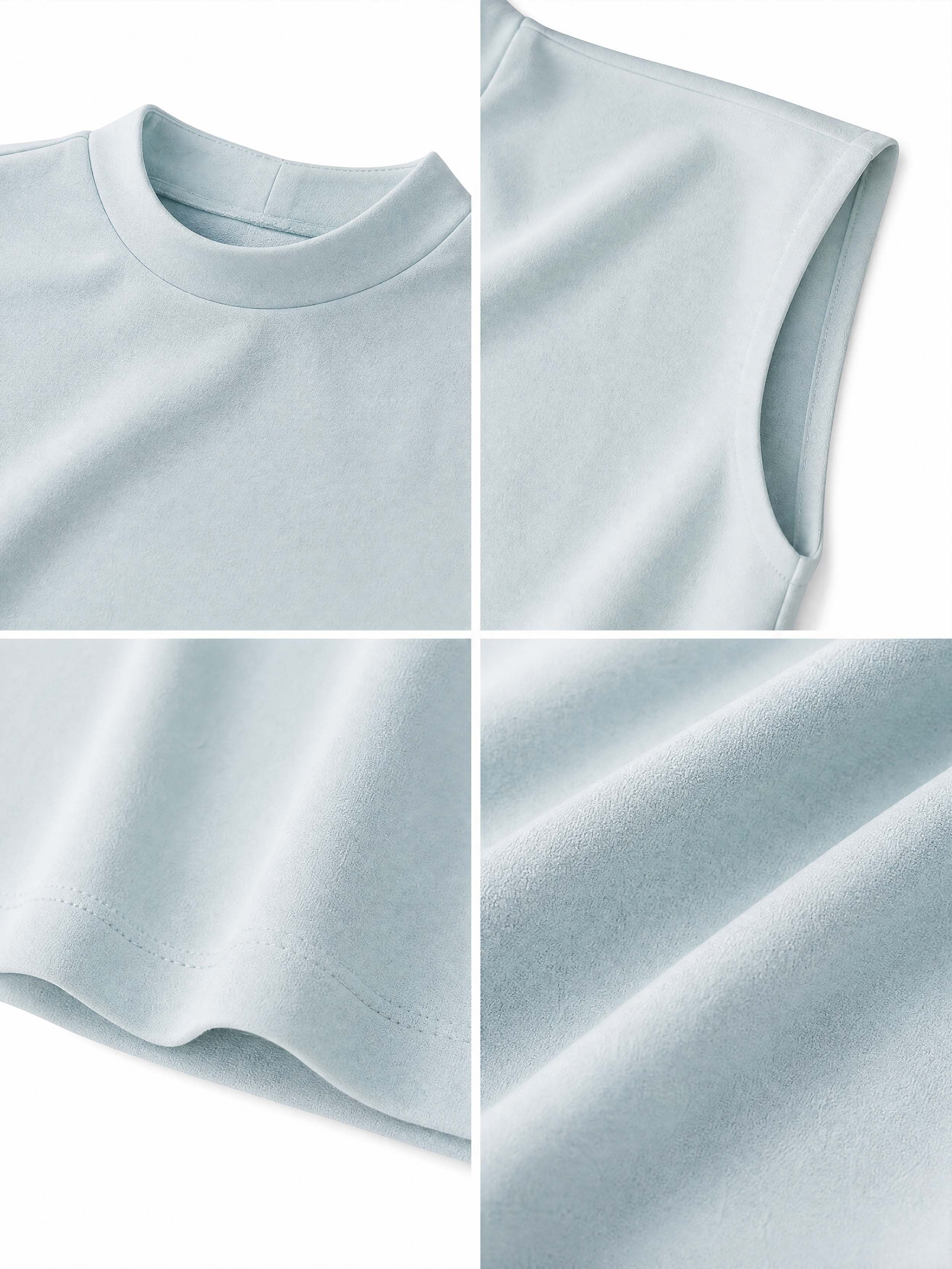 Vintage Light Blue Mock Neck Sleeveless Blouse