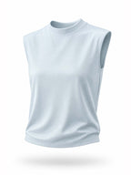 Vintage Light Blue Mock Neck Sleeveless Blouse