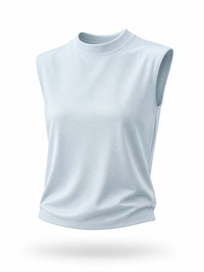 Vintage Light Blue Mock Neck Sleeveless Blouse