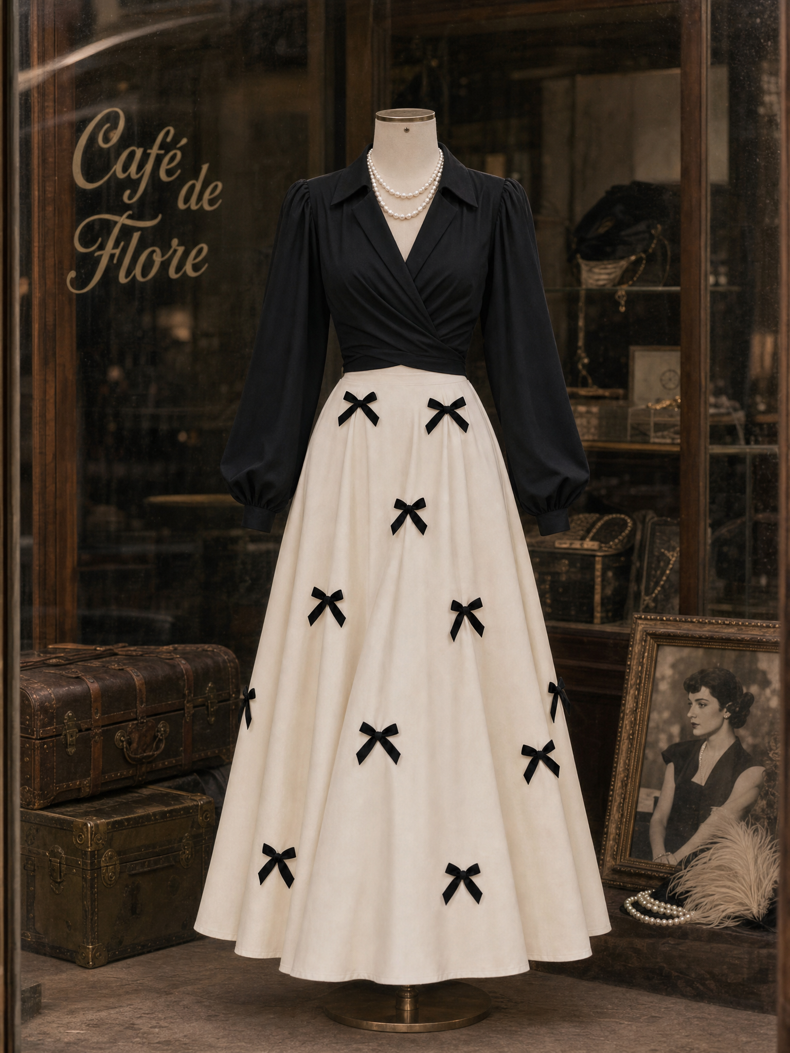 Vintage Bow Decoration And Waist Cutout Maxi Dress