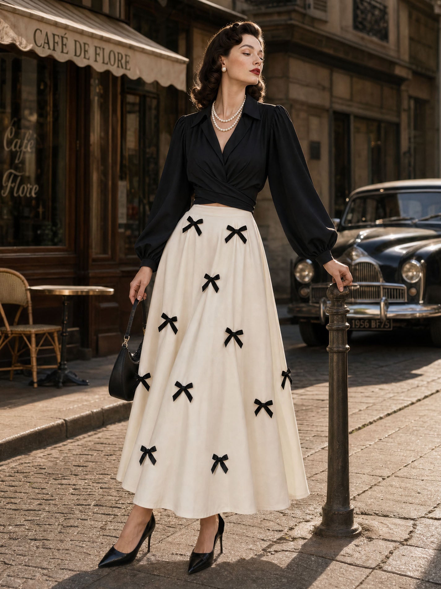 Vintage Bow Decoration And Waist Cutout Maxi Dress