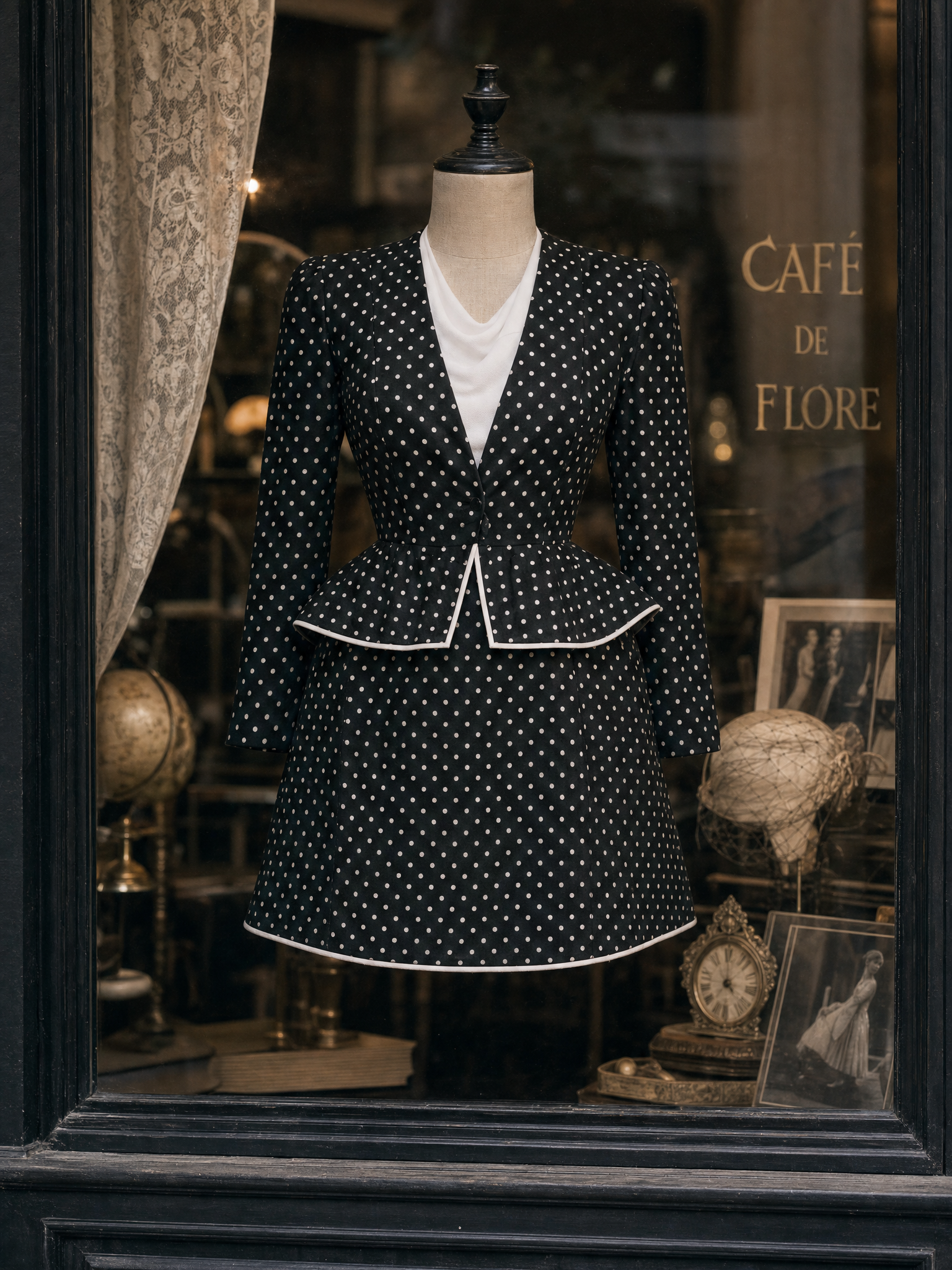 Vintage Polka Dot Blazer And Midi Skirt Two-piece Set