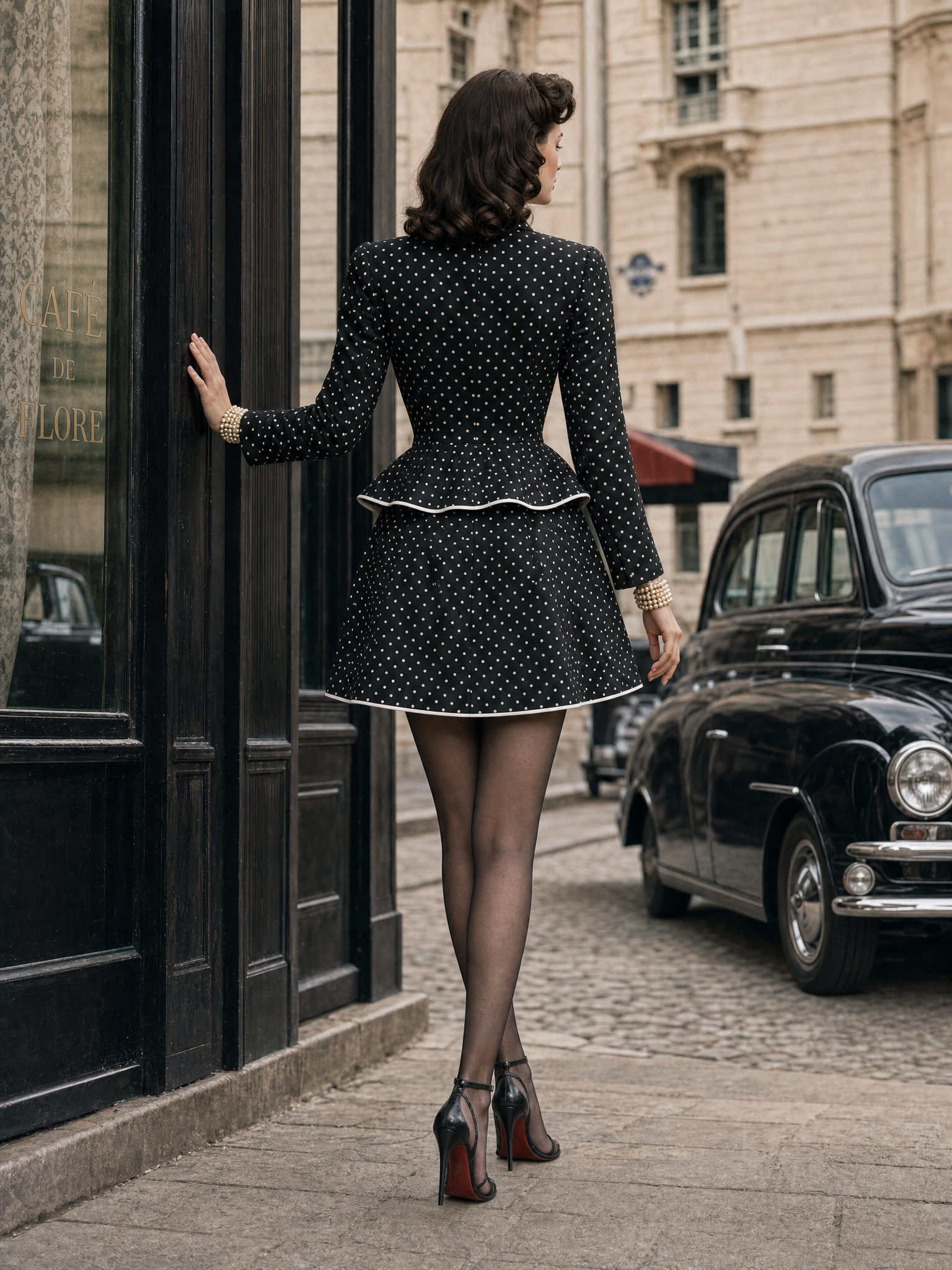 Vintage Polka Dot Blazer And Midi Skirt Two-piece Set