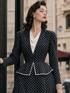 Vintage Polka Dot Blazer And Midi Skirt Two-piece Set