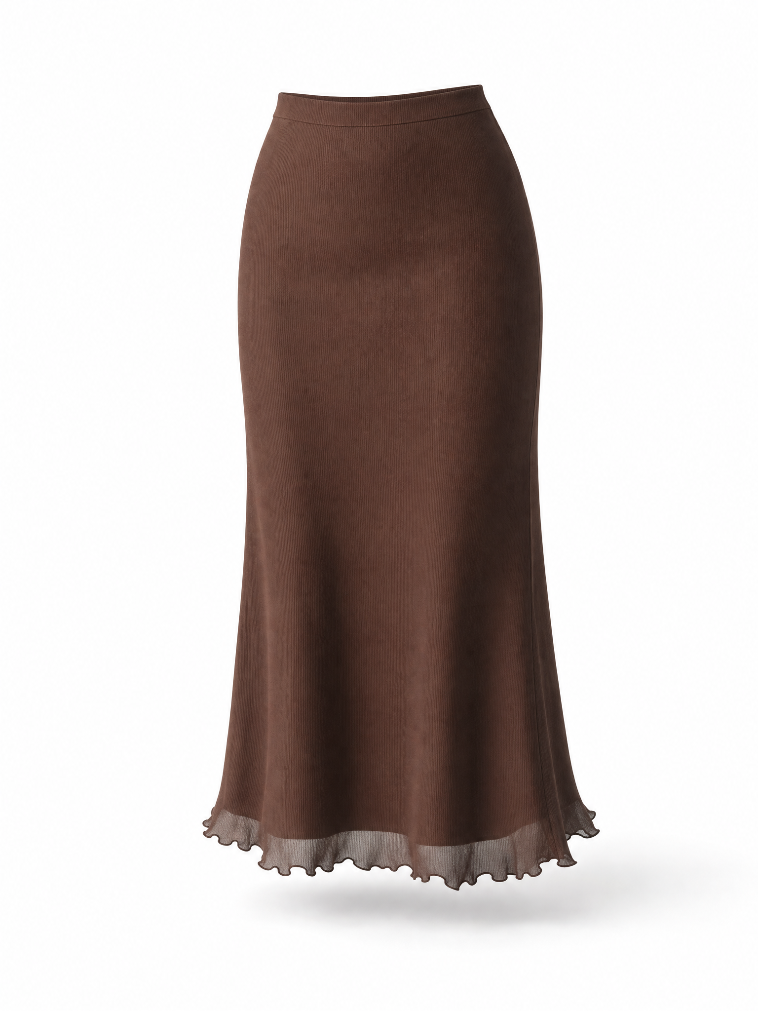 Vintage Textured Fitted Scalloped Hem Pencil Midi Skirt