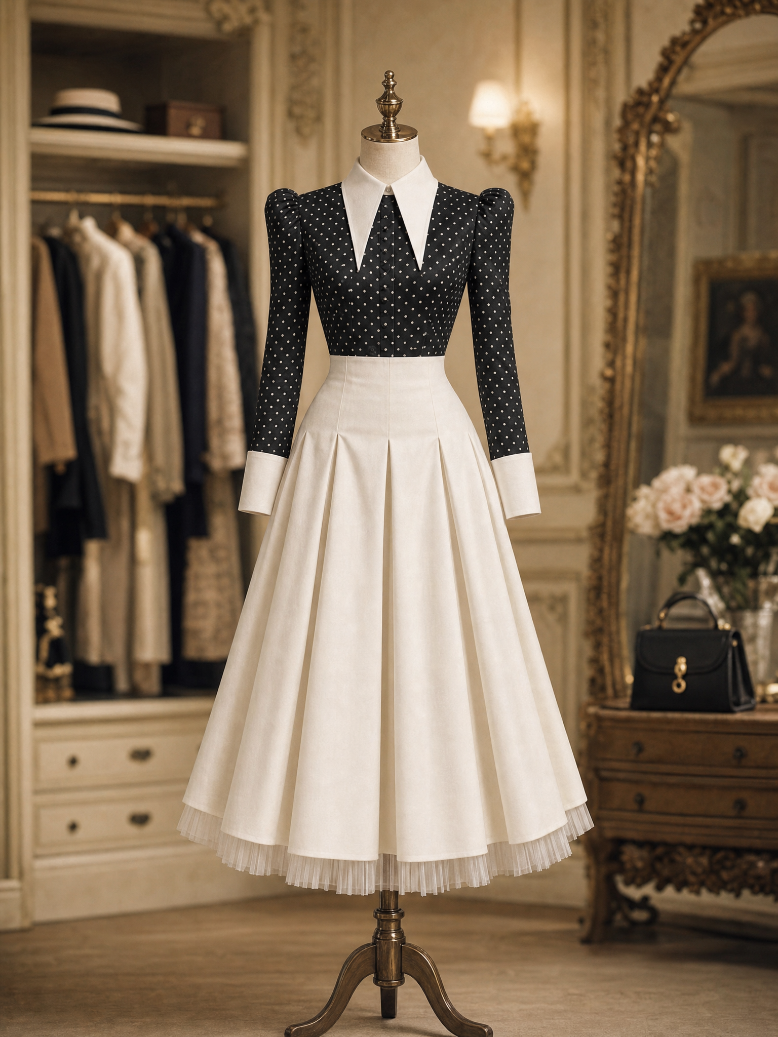 Vintage Hepburn Silhouette Draping White Slimming Midi Skirt