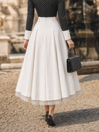 Vintage Hepburn Silhouette Draping White Slimming Midi Skirt
