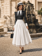 Vintage Hepburn Silhouette Draping White Slimming Midi Skirt