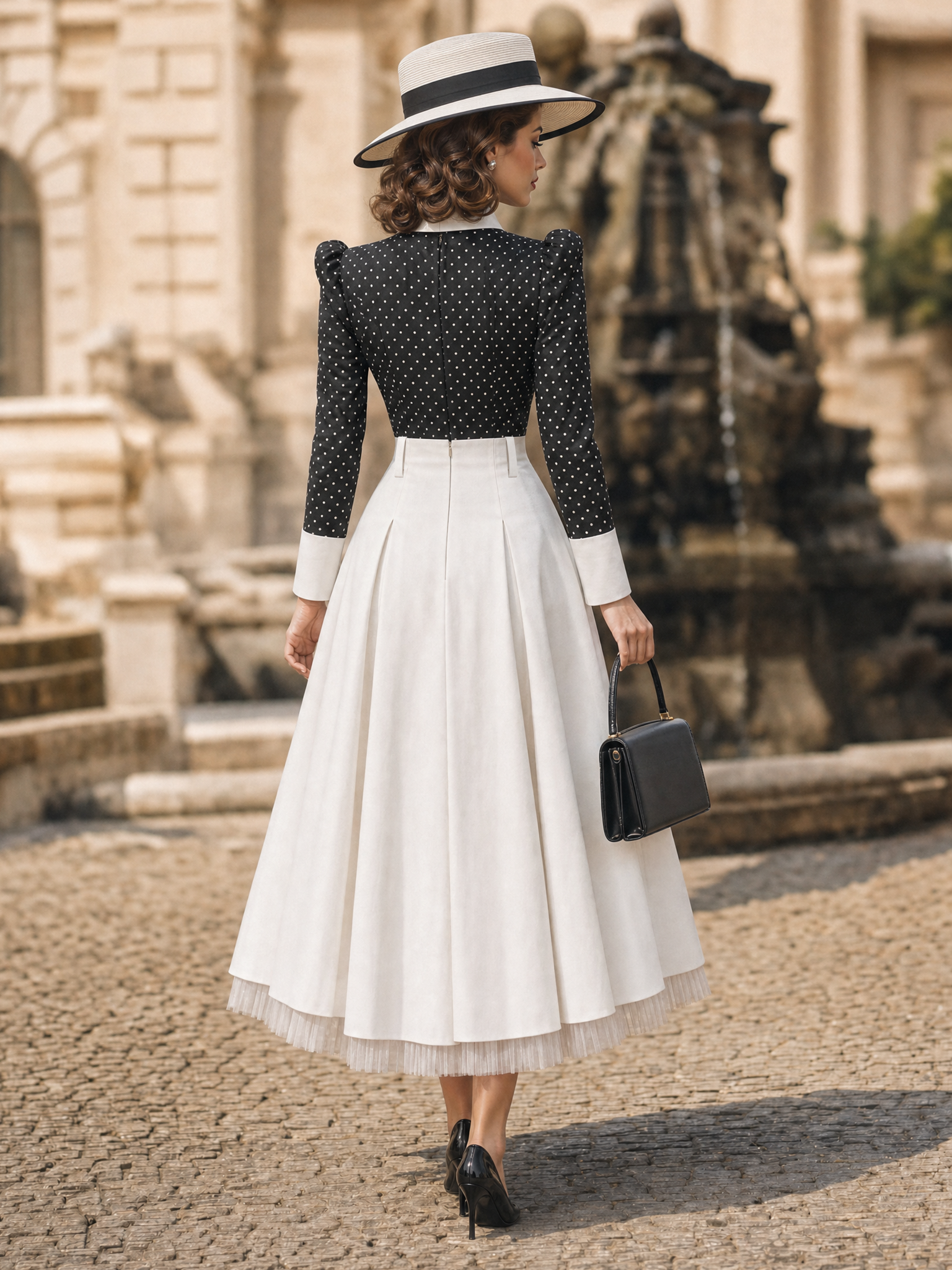 Vintage Hepburn Silhouette Draping White Slimming Midi Skirt