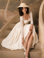Vintage Square Neck Lace Splicing Swing Midi Dress