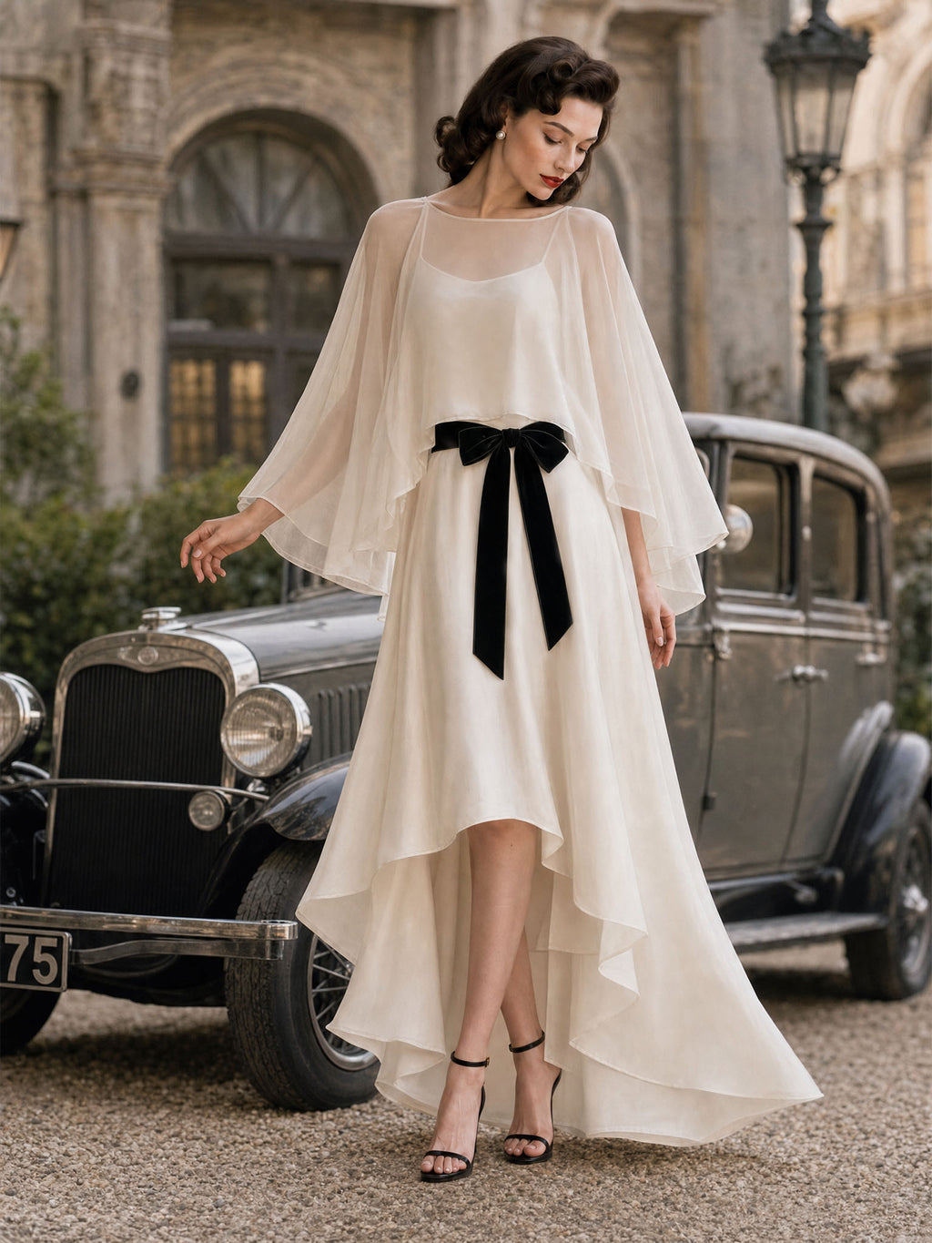 Vintage Shawl Camisole Evening Maxi Dress