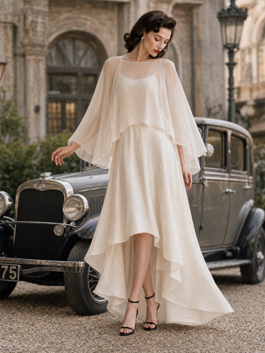 Vintage Shawl Camisole Evening Maxi Dress