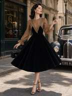 Vintage Faux Two-Piece Lace Spliced Midi Dress