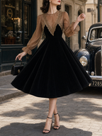 Vintage Faux Two-Piece Lace Spliced Midi Dress