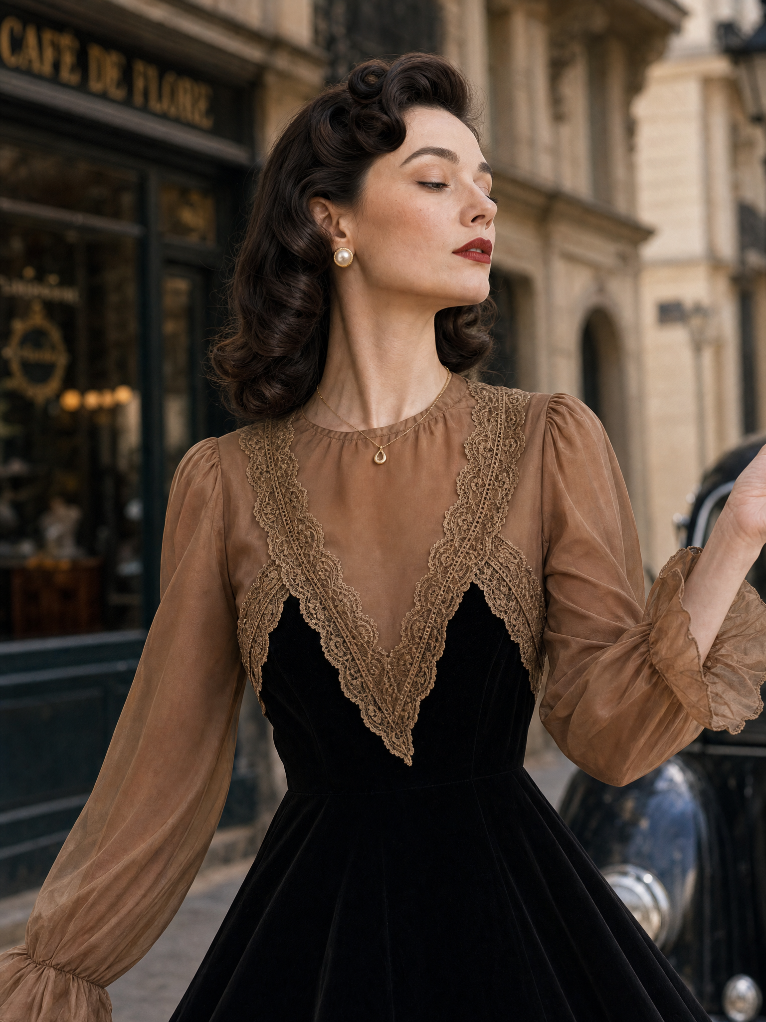 Vintage Faux Two-Piece Lace Spliced Midi Dress