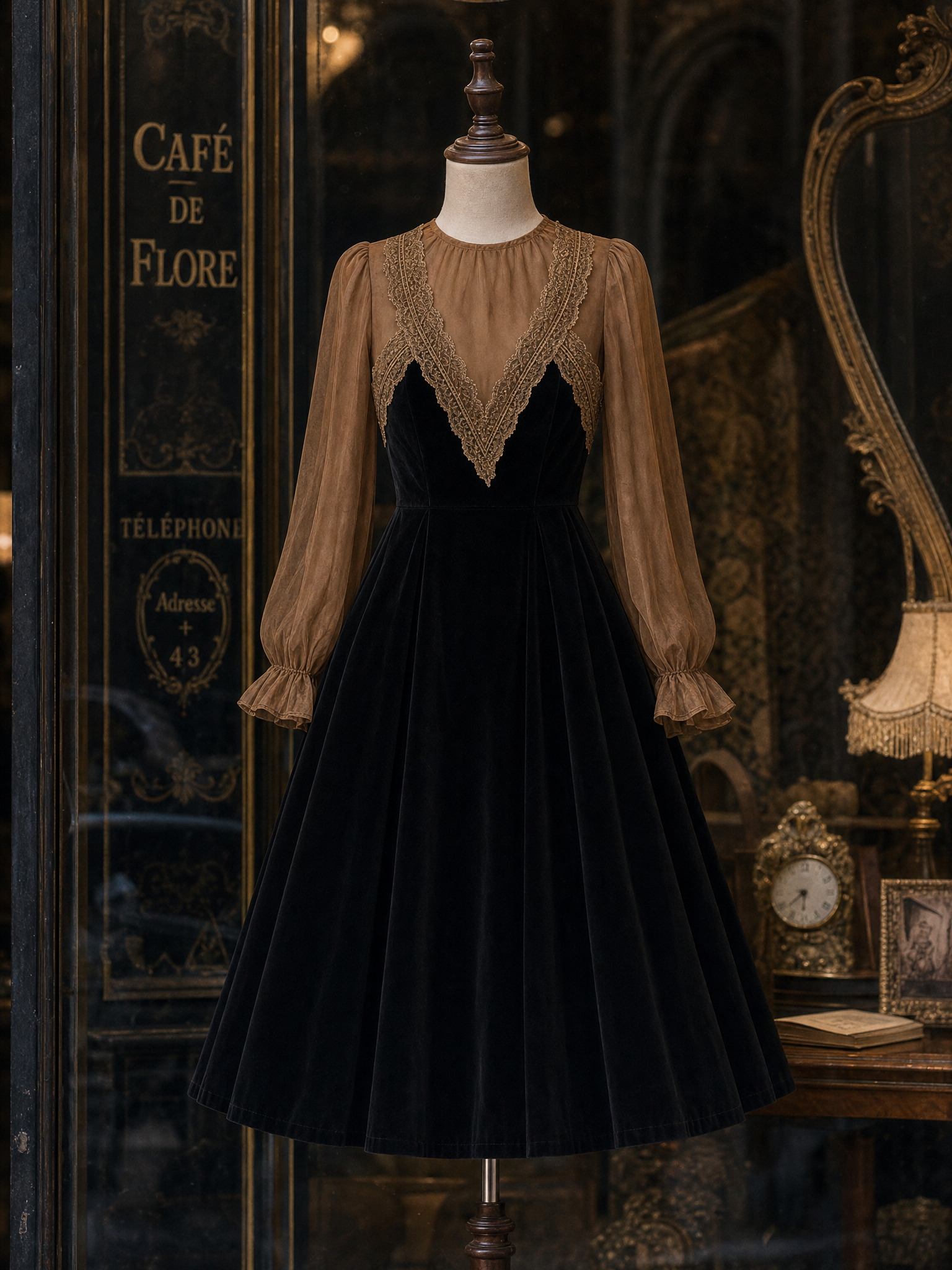 Vintage Faux Two-Piece Lace Spliced Midi Dress