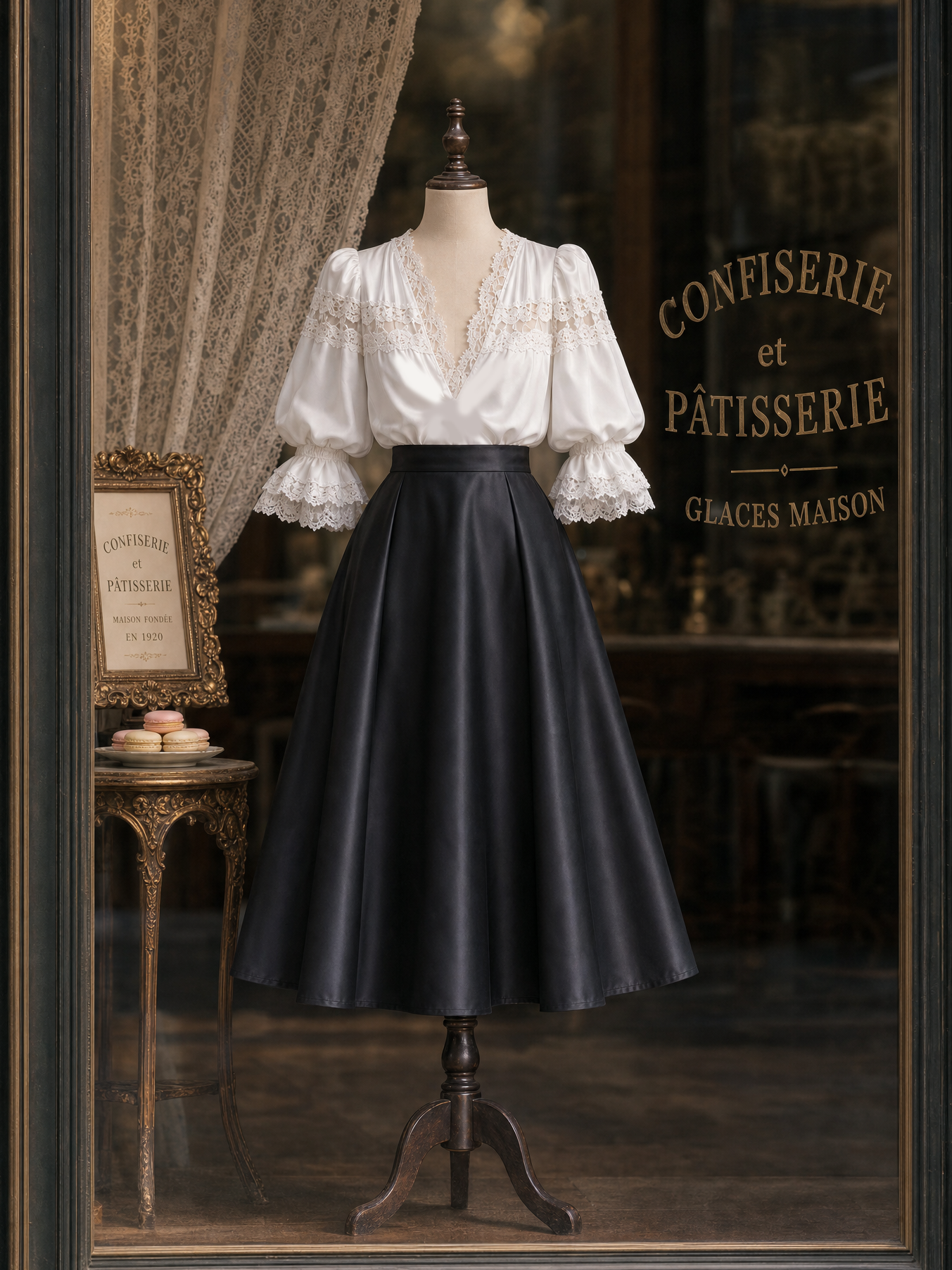 Vintage Lace Spliced V-Neck Blouse