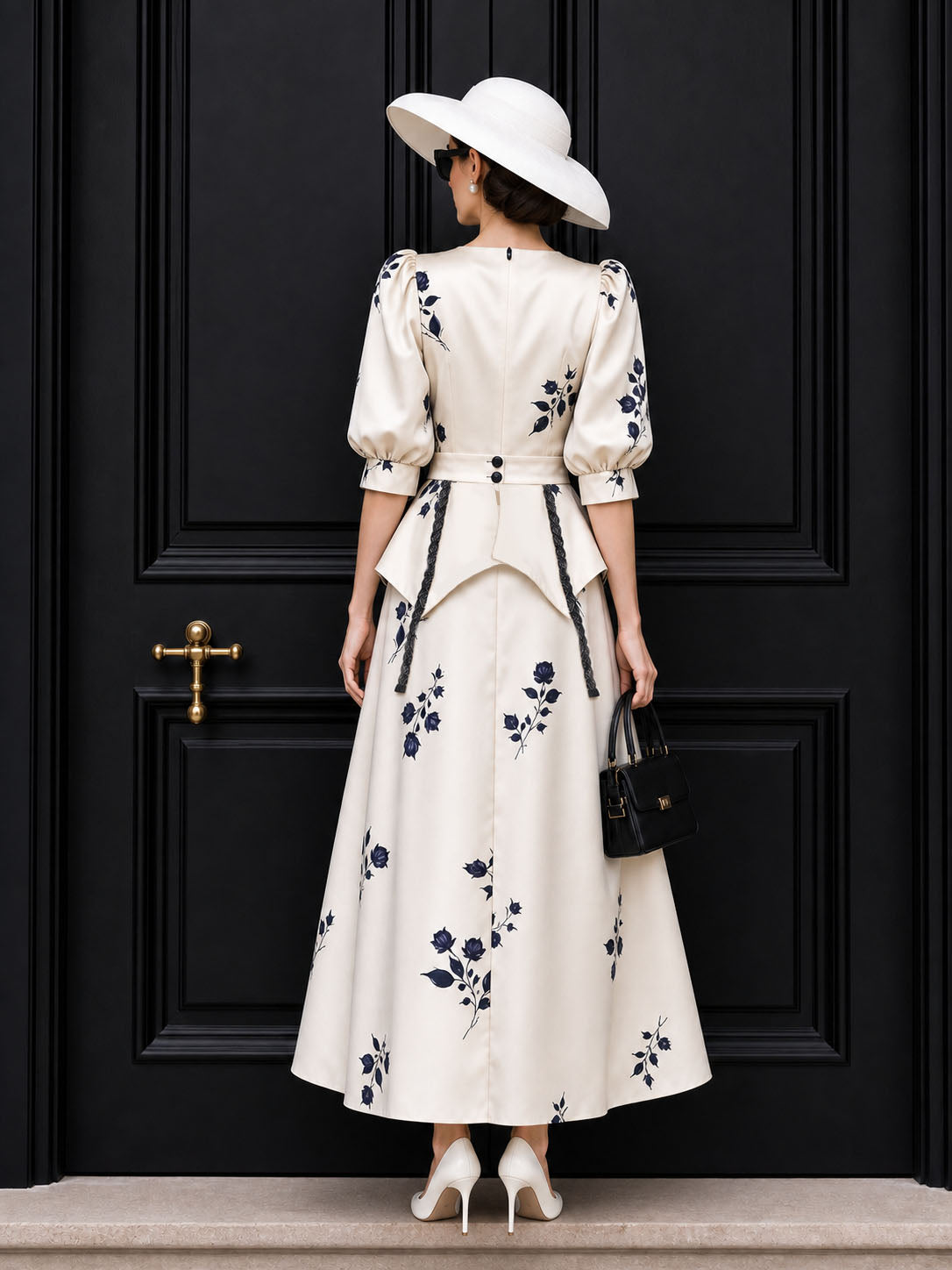 Vintage Floral Printed Waistband Maxi Dress
