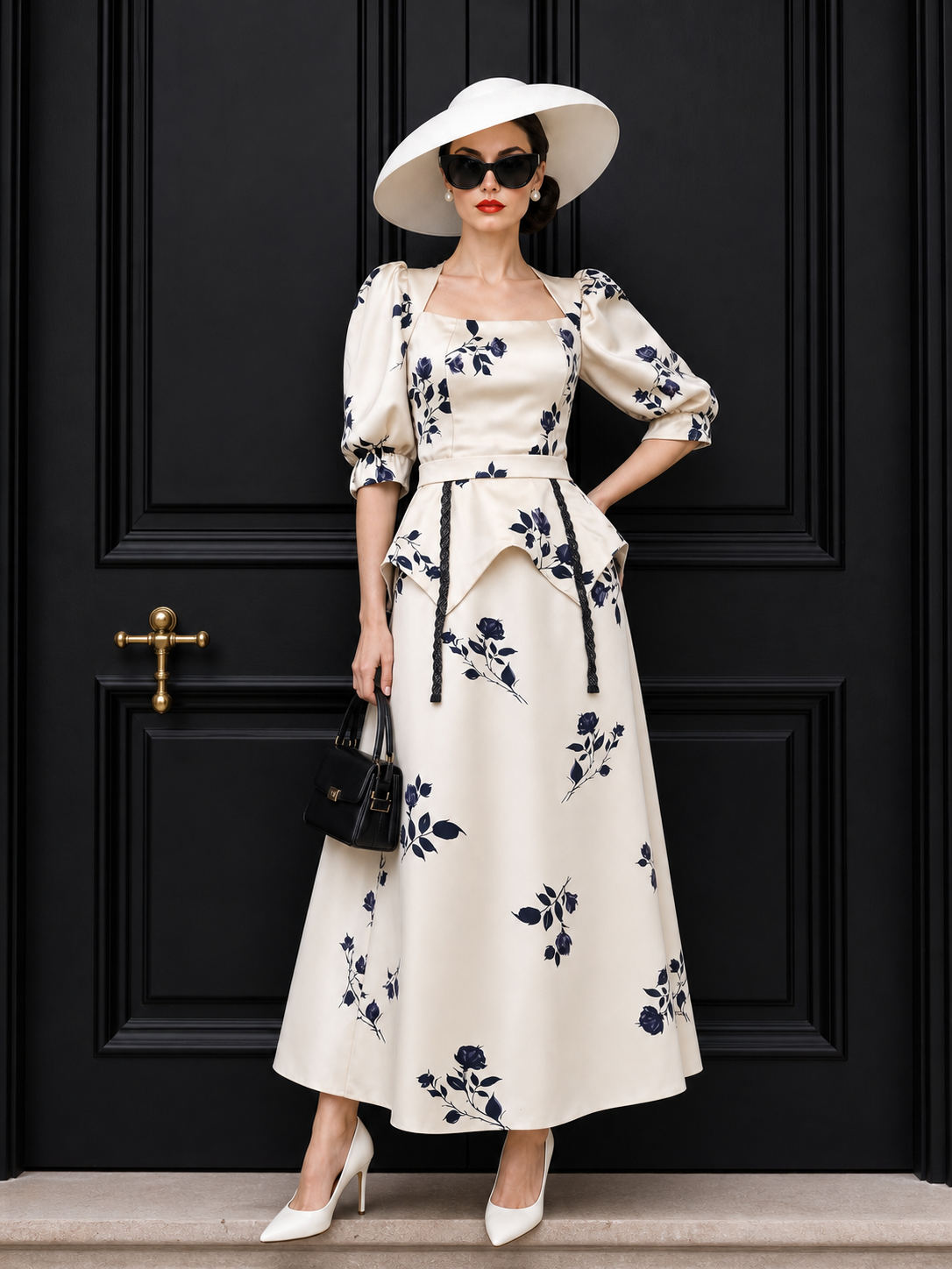 Vintage Floral Printed Waistband Maxi Dress