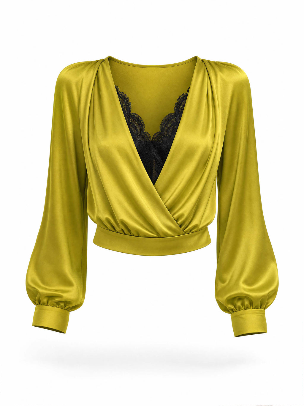 Vintage Satin Lace Fake Two-Piece V Neck Blouse