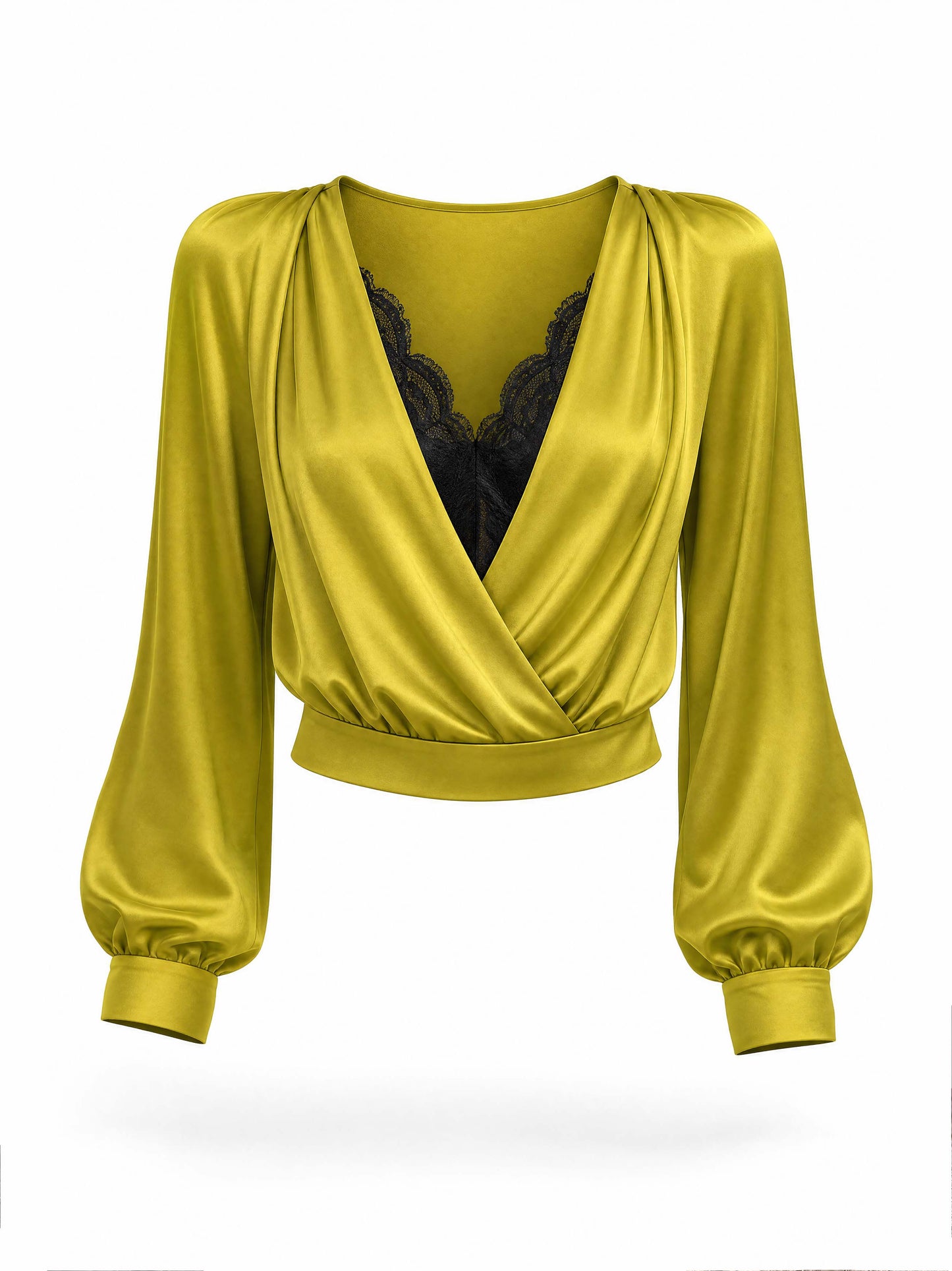 Vintage Satin Lace Fake Two-Piece V Neck Blouse