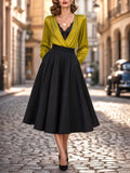 Vintage High Waist Pleated Black Midi Swing Skirt