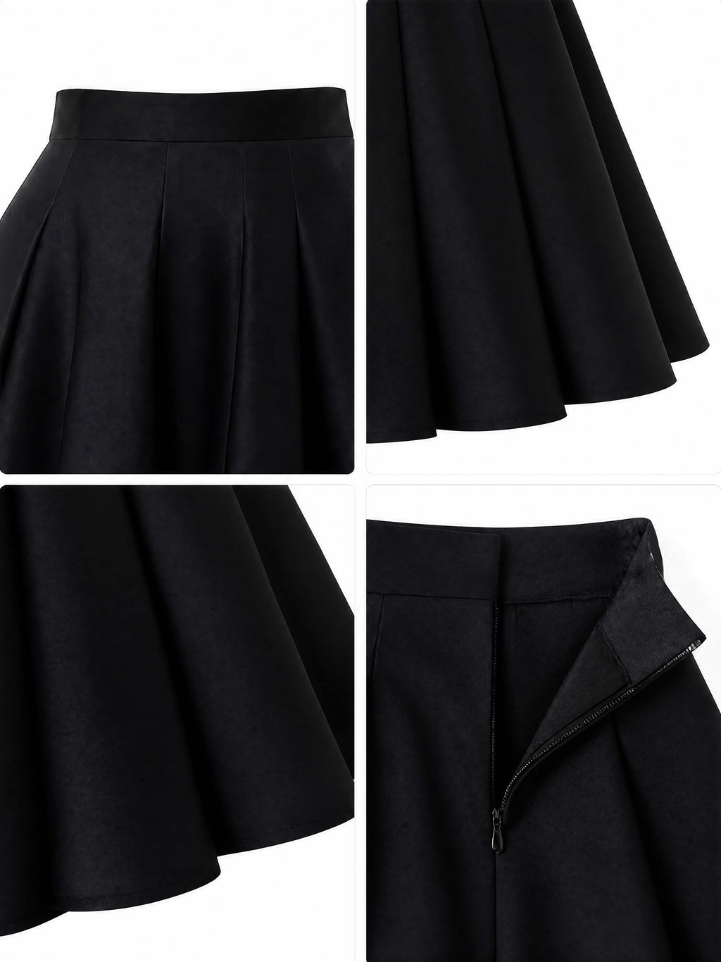 Vintage High Waist Pleated Black Midi Swing Skirt