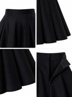 Vintage High Waist Pleated Black Midi Swing Skirt
