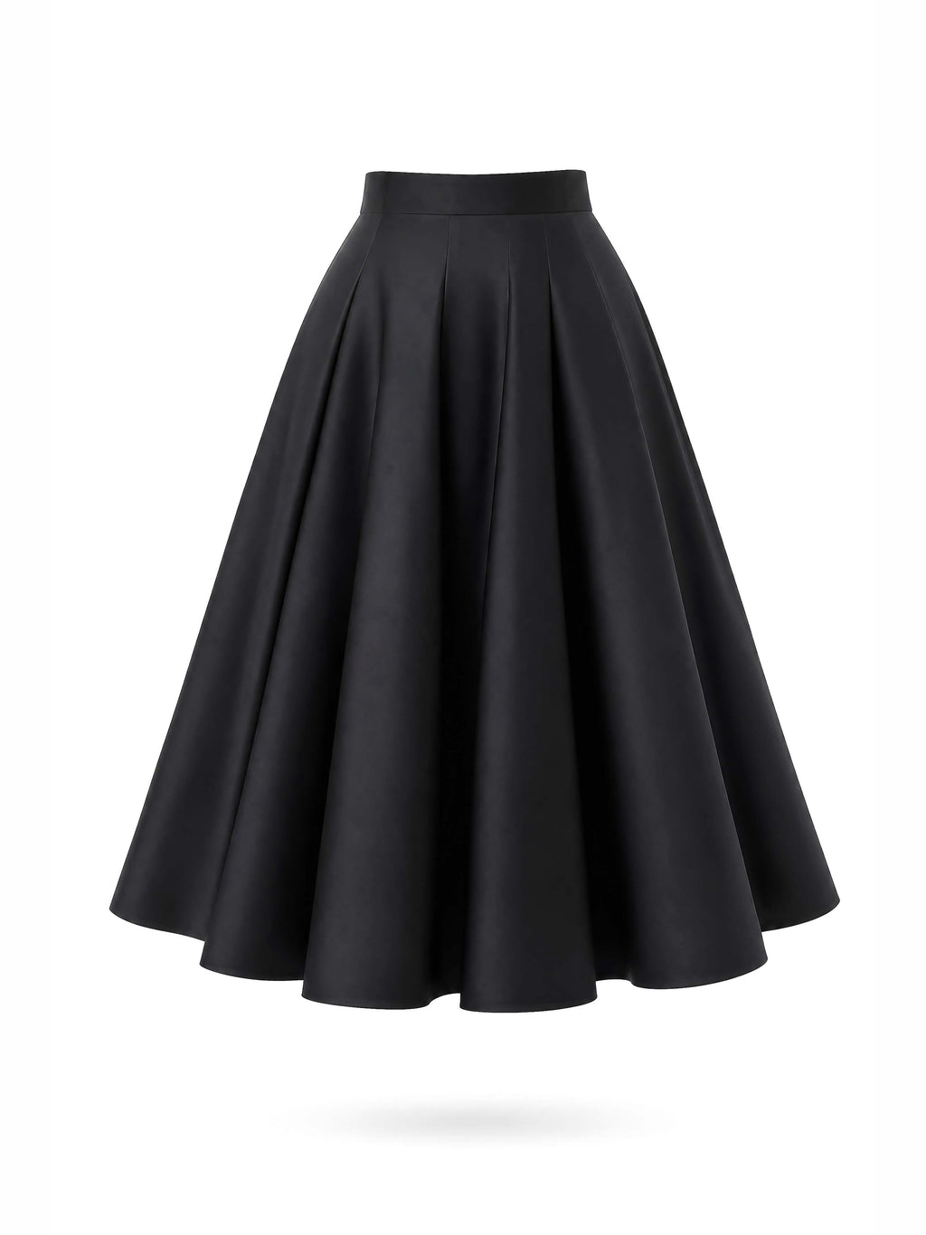 Vintage High Waist Pleated Black Midi Swing Skirt