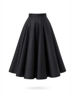 Vintage High Waist Pleated Black Midi Swing Skirt