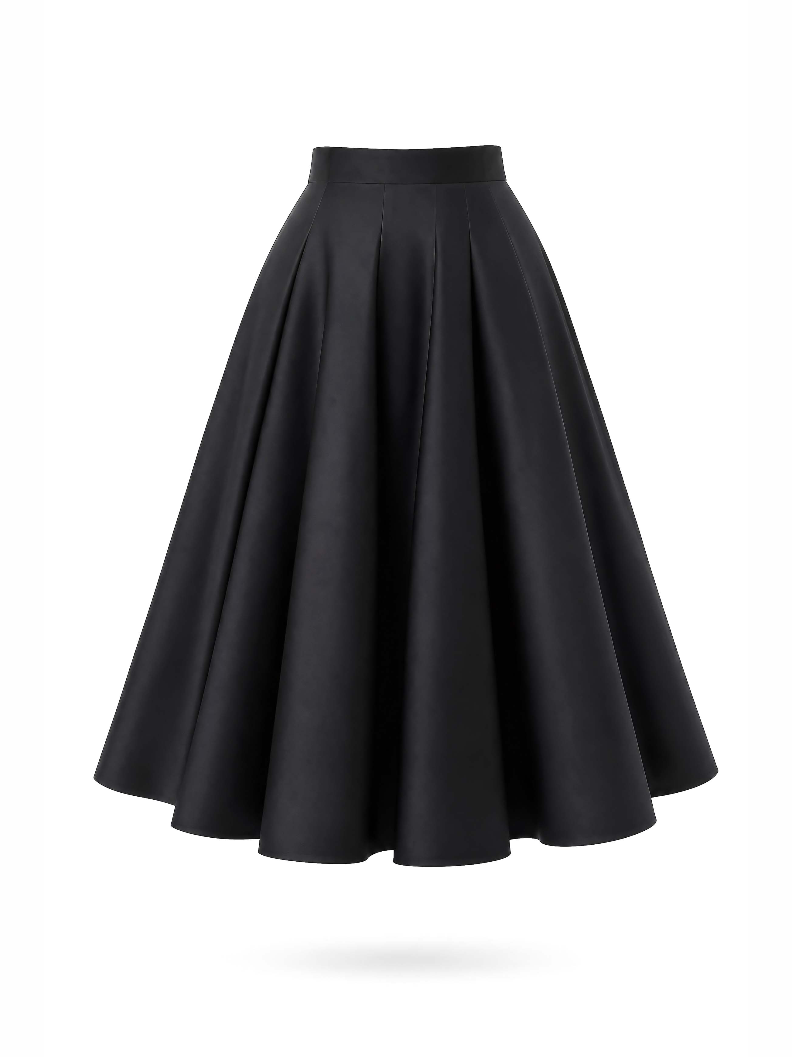 Vintage High Waist Pleated Black Midi Swing Skirt
