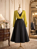 Vintage High Waist Pleated Black Midi Swing Skirt