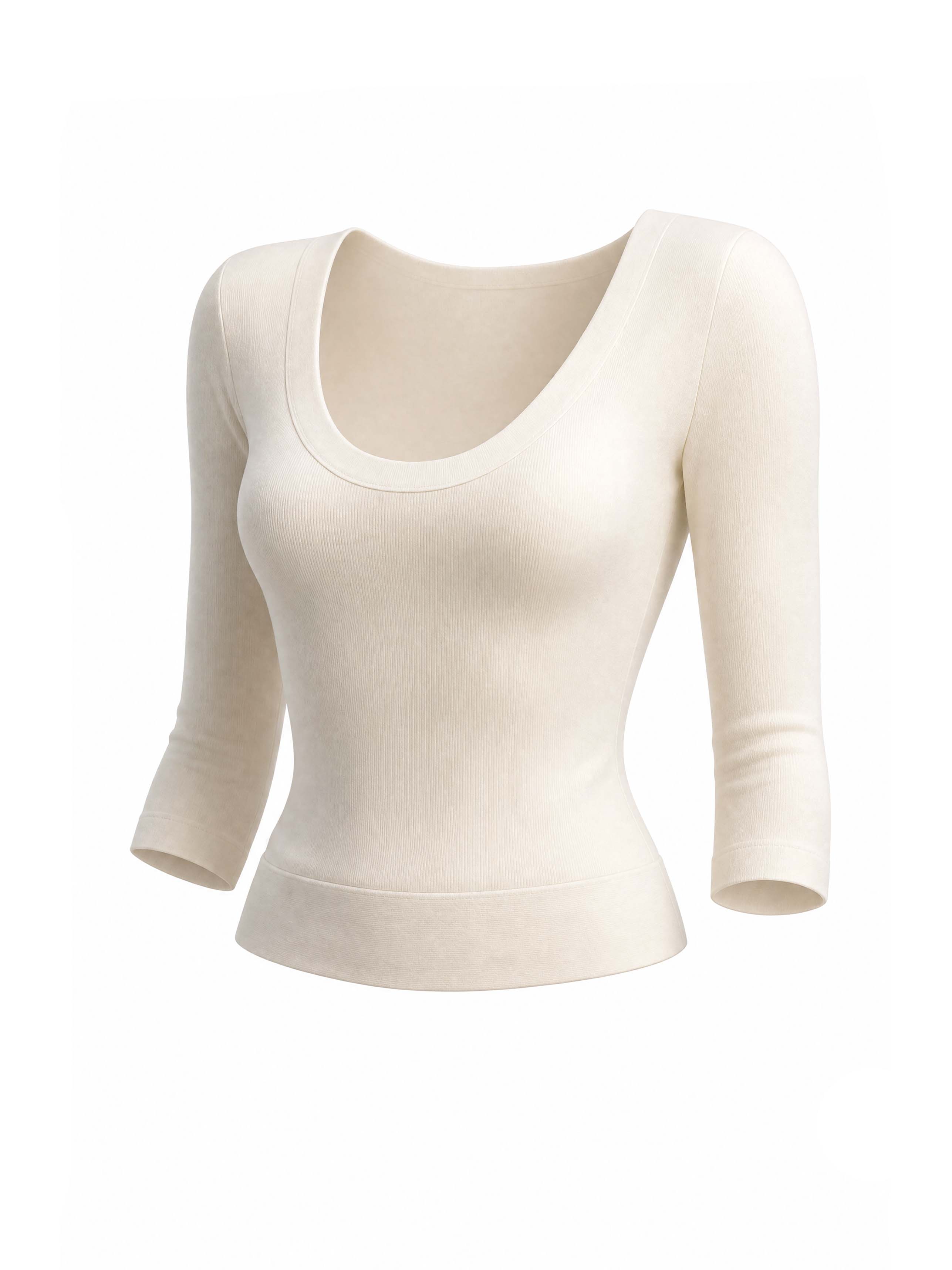 French Simple Scoop Neck Ribbed Slim Knit Top