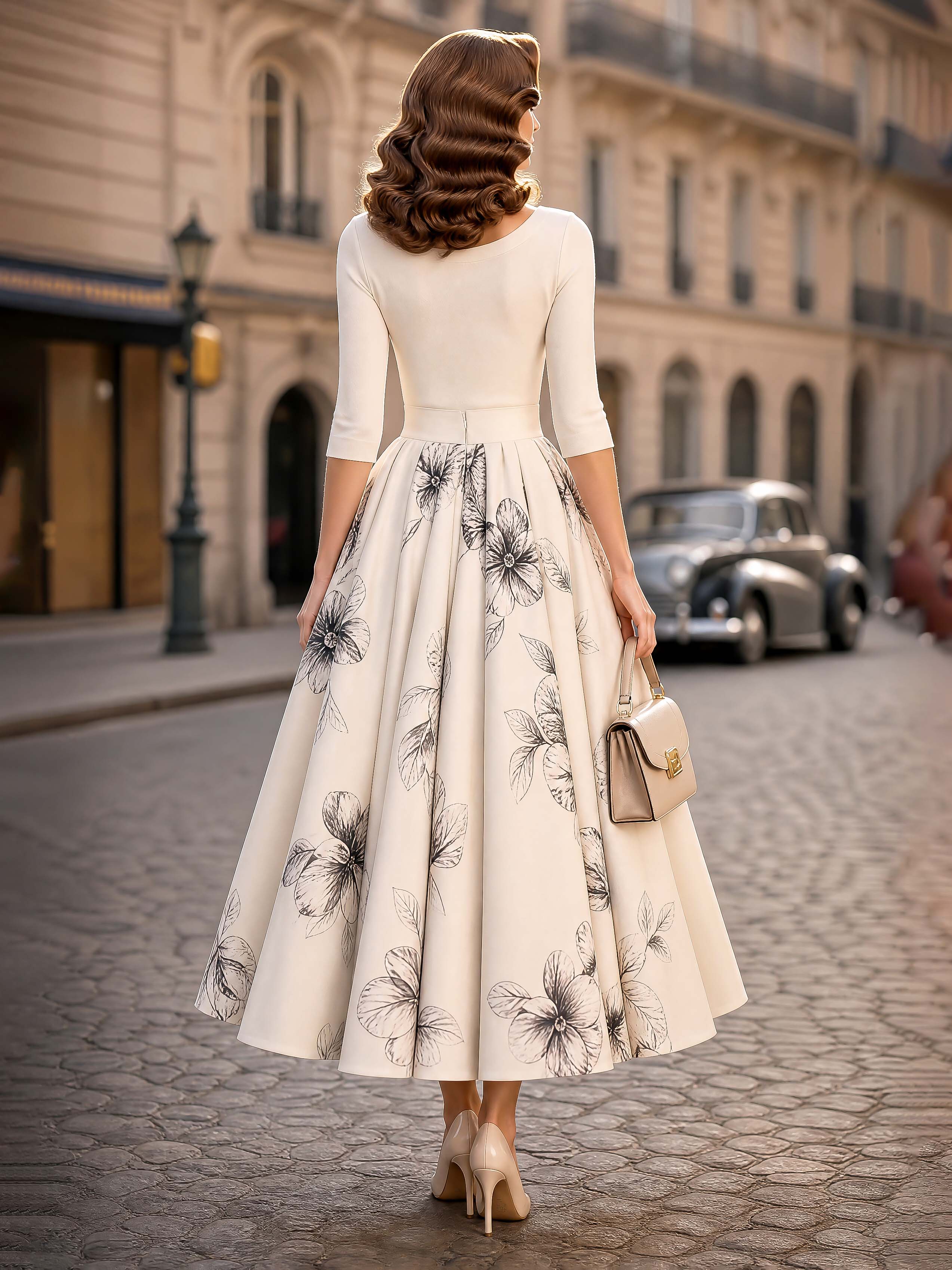 Vintage Printed High Waist Maxi Swing Skirt
