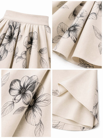 Vintage Printed High Waist Maxi Swing Skirt
