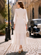 Vintage Lace Spliced Waisted Flowy Maxi Dress
